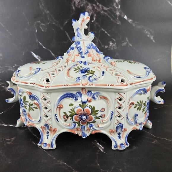 Hand Painted Ceramic Ceramiche Leonardo Italian Lidded Compote Bowl Floral NWT - Picture 1 of 16